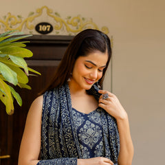 EthniFlair Women Ethnic Motifs Printed Regular Pure Cotton Kurta with Palazzos & With Dupatta