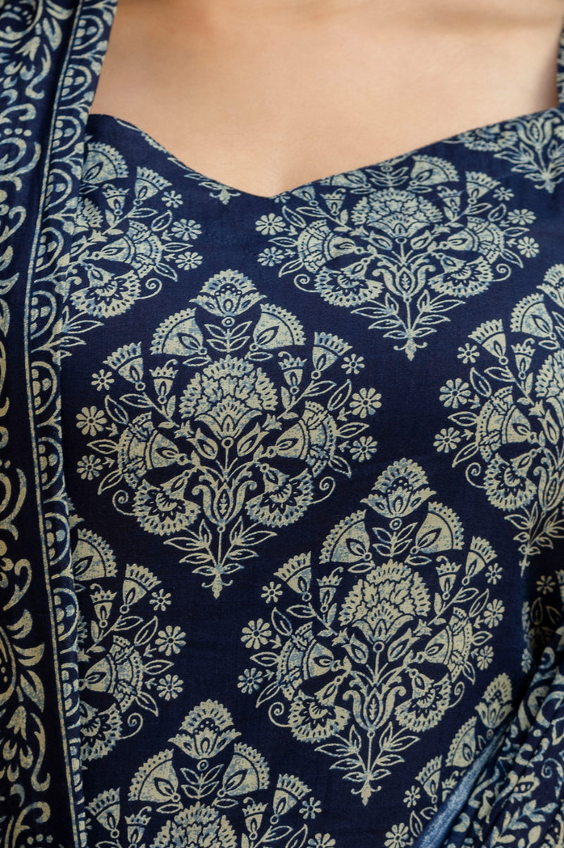 EthniFlair Women Ethnic Motifs Printed Regular Pure Cotton Kurta with Palazzos & With Dupatta