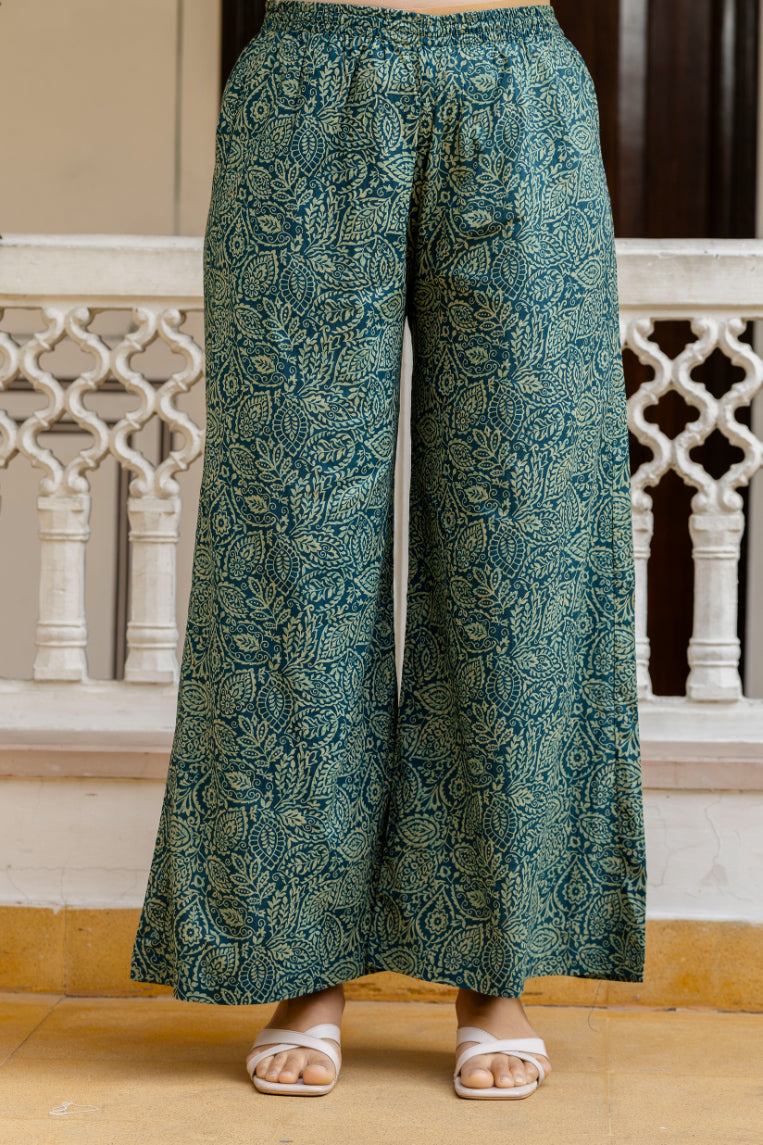 EthniFlair Women Ethnic Motifs Printed Regular Thread Work Pure Cotton Kurta with Palazzos & With Dupatta