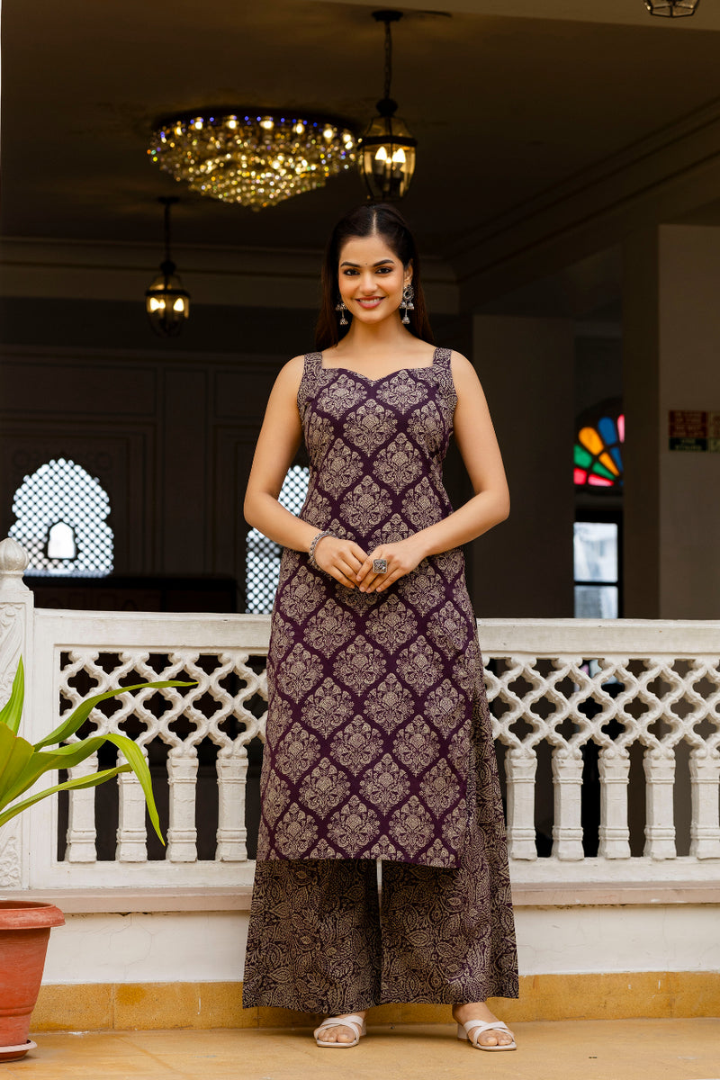 EthniFlair Women Ethnic Motifs Printed Regular Pure Cotton Kurta with Palazzos & With Dupatta