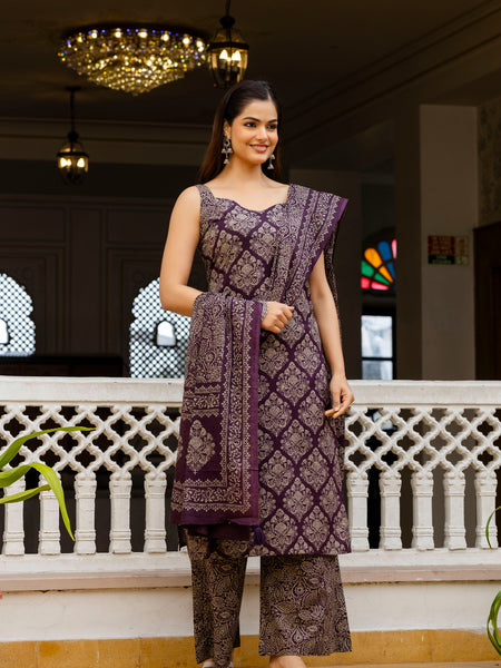 EthniFlair Women Ethnic Motifs Printed Regular Pure Cotton Kurta with Palazzos & With Dupatta