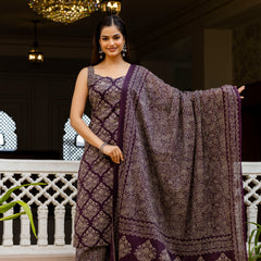 EthniFlair Women Ethnic Motifs Printed Regular Pure Cotton Kurta with Palazzos & With Dupatta