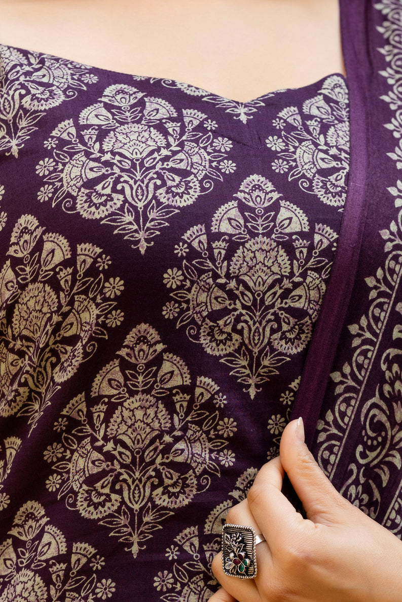 EthniFlair Women Ethnic Motifs Printed Regular Pure Cotton Kurta with Palazzos & With Dupatta