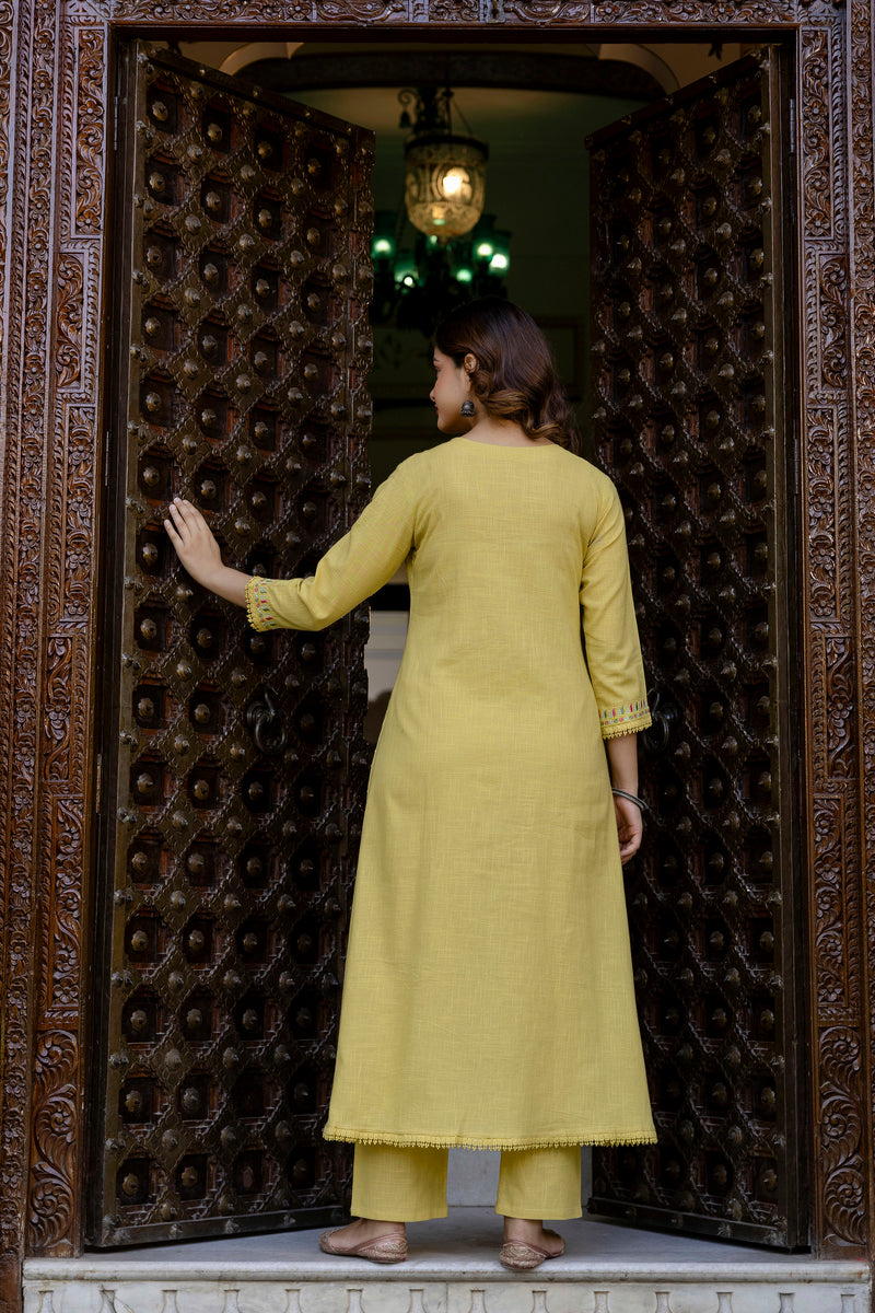 EthniFlair Floral Embroidered Schiffli Kurta with Palazzos & Dupatta