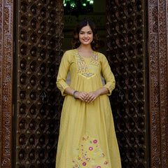 EthniFlair Floral Embroidered Schiffli Kurta with Palazzos & Dupatta