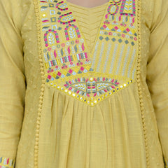 EthniFlair Floral Embroidered Schiffli Kurta with Palazzos & Dupatta