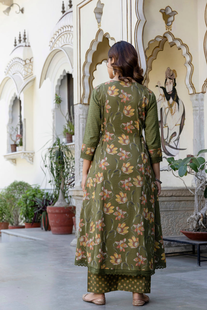 EthniFlair Floral Embroidered Sequinned Kurta with Palazzos & Dupatta