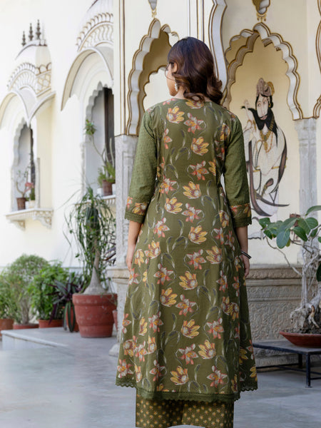 EthniFlair Floral Embroidered Sequinned Kurta with Palazzos & Dupatta