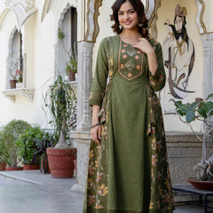 EthniFlair Floral Embroidered Sequinned Kurta with Palazzos & Dupatta