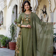 EthniFlair Floral Embroidered Sequinned Kurta with Palazzos & Dupatta