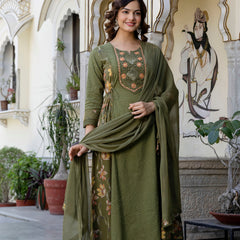 EthniFlair Floral Embroidered Sequinned Kurta with Palazzos & Dupatta