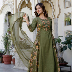 EthniFlair Floral Embroidered Sequinned Kurta with Palazzos & Dupatta