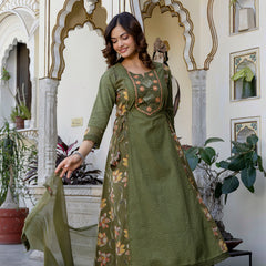 EthniFlair Floral Embroidered Sequinned Kurta with Palazzos & Dupatta