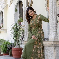 EthniFlair Floral Embroidered Sequinned Kurta with Palazzos & Dupatta