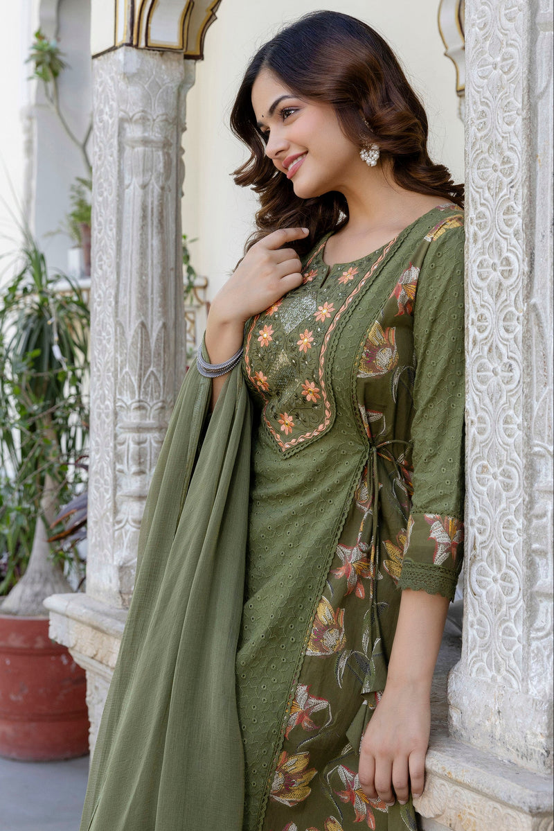 EthniFlair Floral Embroidered Sequinned Kurta with Palazzos & Dupatta