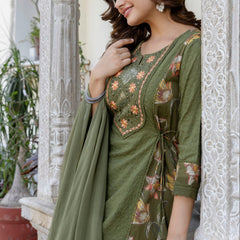 EthniFlair Floral Embroidered Sequinned Kurta with Palazzos & Dupatta