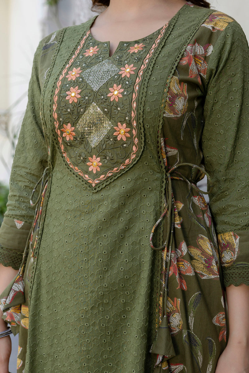 EthniFlair Floral Embroidered Sequinned Kurta with Palazzos & Dupatta