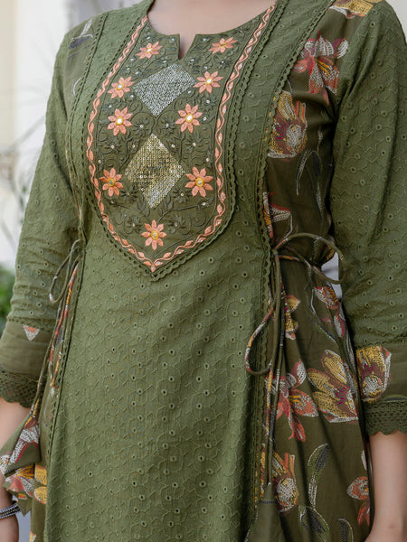 EthniFlair Floral Embroidered Sequinned Kurta with Palazzos & Dupatta