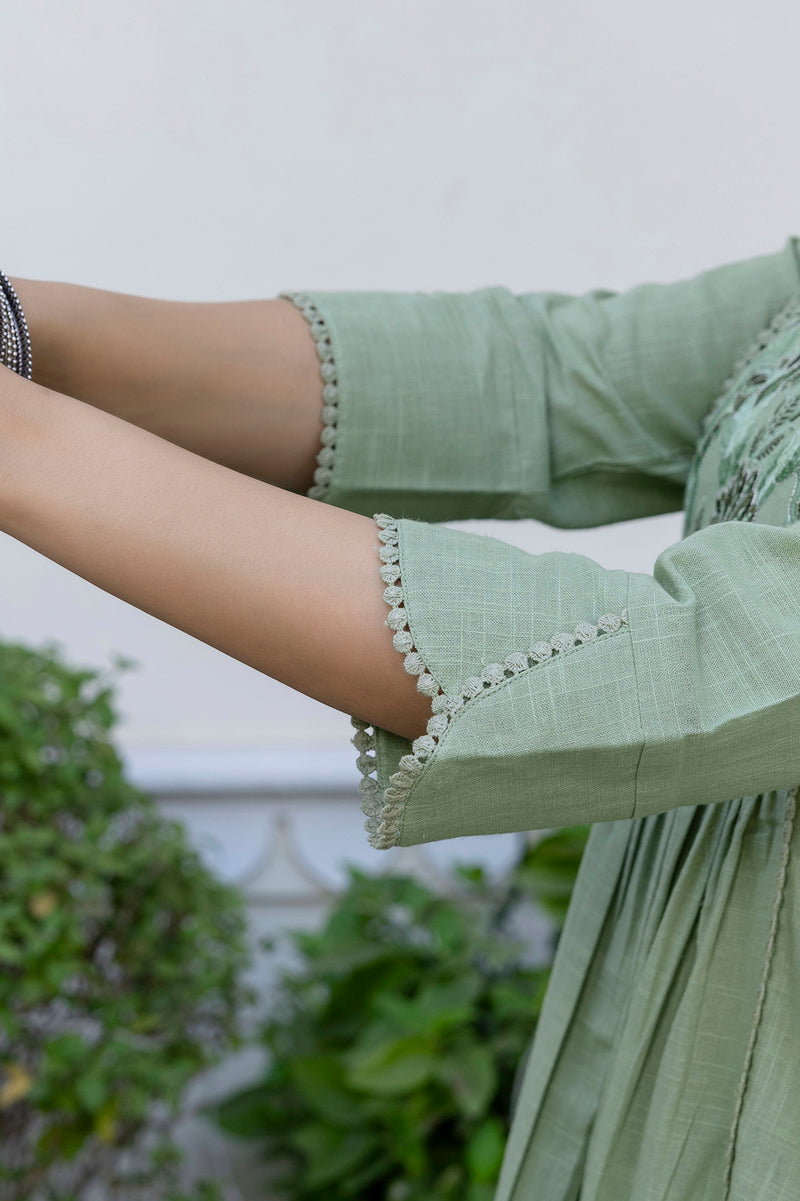 EthniFlair Yoke Design V-Neck Pleated Kurta With Trousers & Dupatta