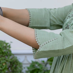 EthniFlair Yoke Design V-Neck Pleated Kurta With Trousers & Dupatta