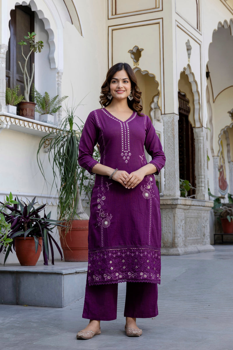 EthniFlair Ethnic Motifs Embroidered Kurta with Trousers & Dupatta
