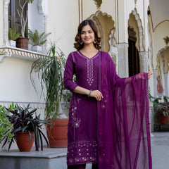 EthniFlair Ethnic Motifs Embroidered Kurta with Trousers & Dupatta