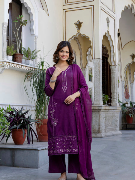 EthniFlair Ethnic Motifs Embroidered Kurta with Trousers & Dupatta