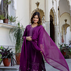 EthniFlair Ethnic Motifs Embroidered Kurta with Trousers & Dupatta
