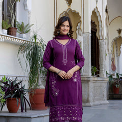 EthniFlair Ethnic Motifs Embroidered Kurta with Trousers & Dupatta