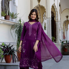 EthniFlair Ethnic Motifs Embroidered Kurta with Trousers & Dupatta