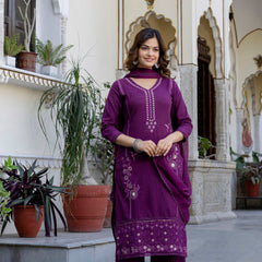 EthniFlair Ethnic Motifs Embroidered Kurta with Trousers & Dupatta