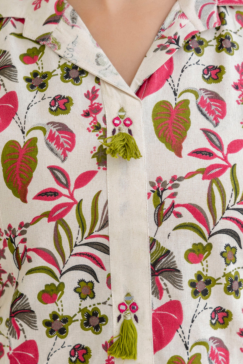 EthniFlair Floral Printed A-Line Kurta with Trousers