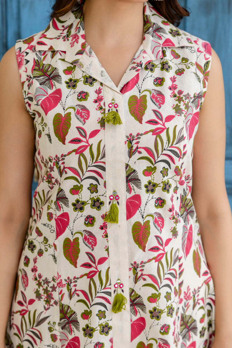 EthniFlair Floral Printed A-Line Kurta with Trousers