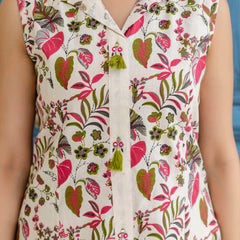 EthniFlair Floral Printed A-Line Kurta with Trousers