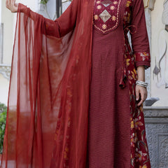 EthniFlair Floral Embroidered Schiffli Kurta with Palazzos & Dupatta