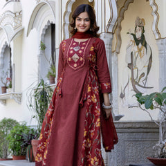 EthniFlair Floral Embroidered Schiffli Kurta with Palazzos & Dupatta