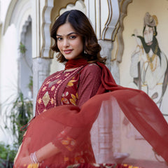 EthniFlair Floral Embroidered Schiffli Kurta with Palazzos & Dupatta