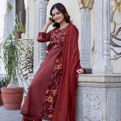 EthniFlair Floral Embroidered Schiffli Kurta with Palazzos & Dupatta