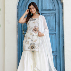 EthniFlair Floral Printed Gotta Patti Kurti with Sharara & Dupatta