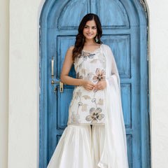 EthniFlair Floral Printed Gotta Patti Kurti with Sharara & Dupatta