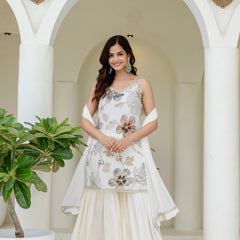 EthniFlair Floral Printed Gotta Patti Kurti with Sharara & Dupatta