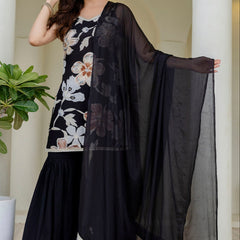 EthniFlair Floral Printed Gotta Patti Kurti with Sharara & Dupatta