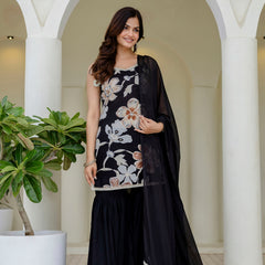 EthniFlair Floral Printed Gotta Patti Kurti with Sharara & Dupatta