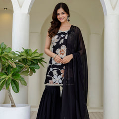 EthniFlair Floral Printed Gotta Patti Kurti with Sharara & Dupatta