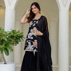 EthniFlair Floral Printed Gotta Patti Kurti with Sharara & Dupatta