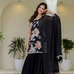 EthniFlair Floral Printed Gotta Patti Kurti with Sharara & Dupatta