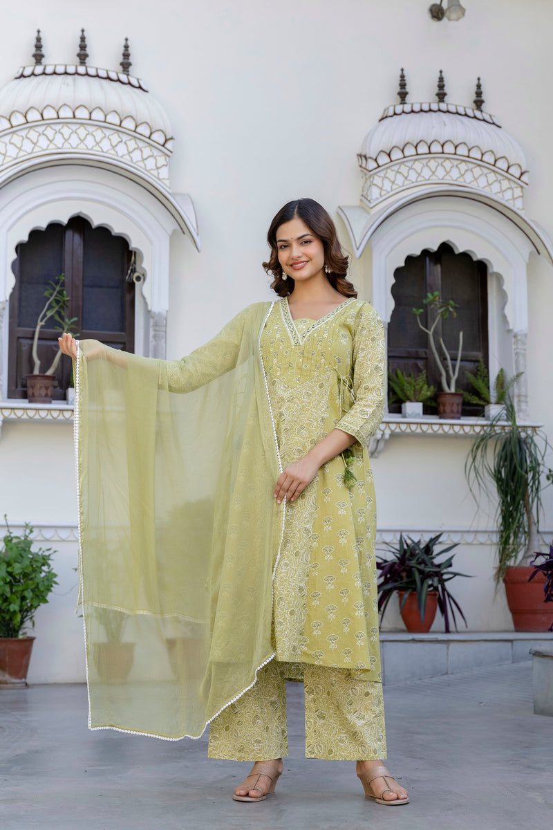 EthniFlair Floral Printed Kurta with Palazzos & Dupatta