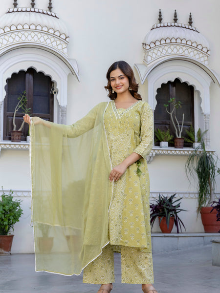EthniFlair Floral Printed Kurta with Palazzos & Dupatta