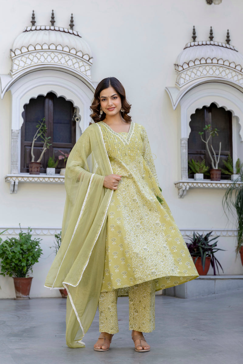 EthniFlair Floral Printed Kurta with Palazzos & Dupatta