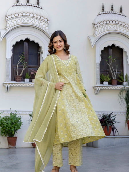 EthniFlair Floral Printed Kurta with Palazzos & Dupatta